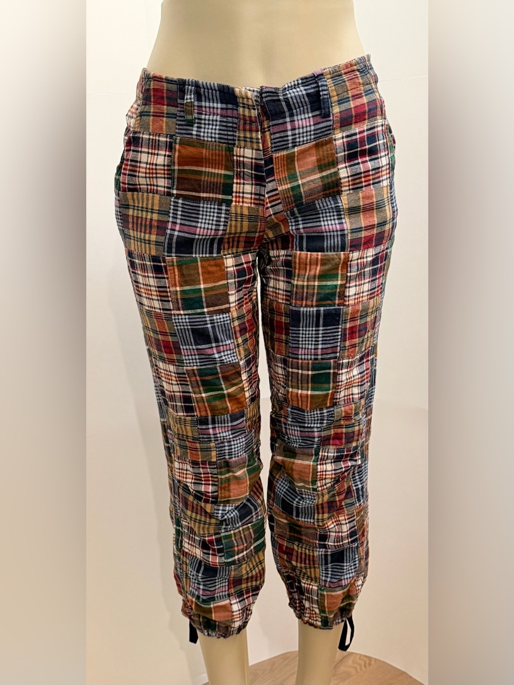 Madras Patchwork Plaid Cropped Cargo Pants Size 9 Cotton